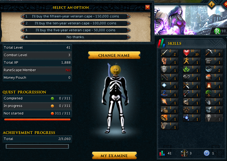 15 Year Rs3 Veteran With Skeleton Outfit / Pumpkin Head and Training bow
